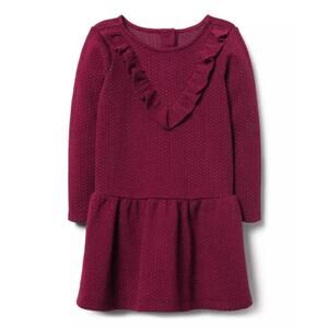 Janie & Jack Baby Girl Gold Shimmer Red Burgundy Dropwaist Ruffle Dress 12-18m